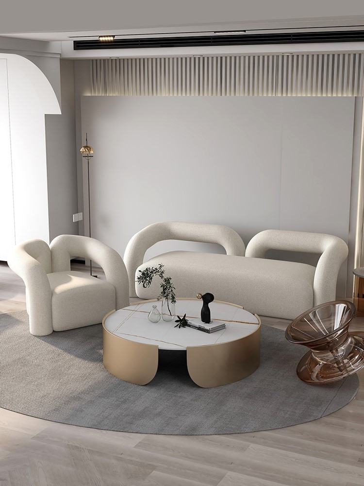 Simple and modern creative office sofa coffee table light luxury beauty salon lounge area reception reception lamb velvet sofa