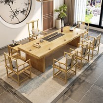 Solid wood tea table and chair combined new Chinese Zen kung fu board tea table set in one office log bubble tea table