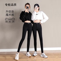 Spring and Autumn Winter Thin Velvet Magic Pants Small Black Pants Skinny Pencil Pants High Waist Thin All-match Women