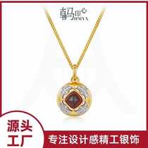 925 silver garnet necklace hand-drawn natural sugar tower color-separated electroplated 18K gold light luxury new pendant