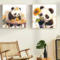 New cute pandas daily diy digital oil painting childrens cartoon room hanging painting handmade birthday gift filling
