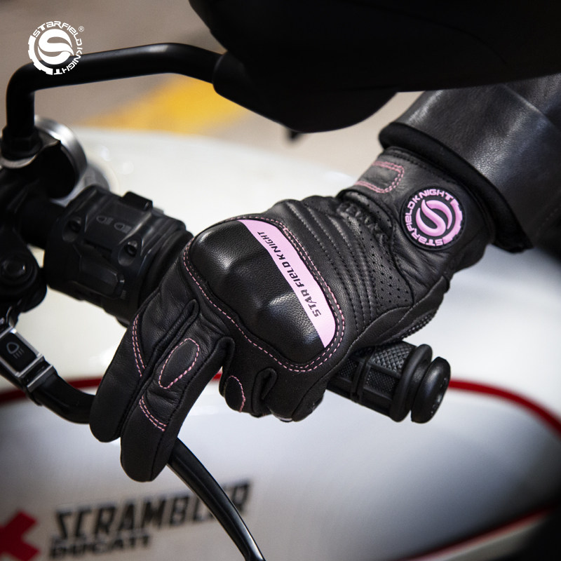 Star Knight motorcycle gloves ladies winter sheepskin motorcycle racing windproof and warm four seasons anti-fall plus velvet autumn