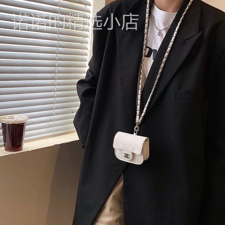 Decorative Neck-Hanging Small Chanel-Style Earphone Bag, Ultra-Mini Crossbody Bag, Lipstick Bag, Key Bag, Card Holder, Two-In-One Neck Bag