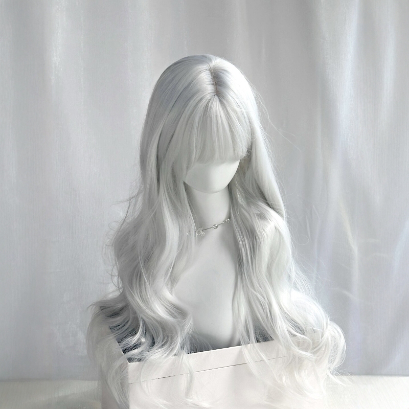 Full Wig for Women with Bangs, Silver Long Curly Hair, Qin Cheter Style, Creates an Atmospheric Feel, Silver Big Waves, Versatile for Cosplay Full Wig for Women with Bangs, Silver Long Curly Hair, Qin Cheter Style, Creates an Atmospheric Feel, Silver Big Waves, Versatile for Cosplay