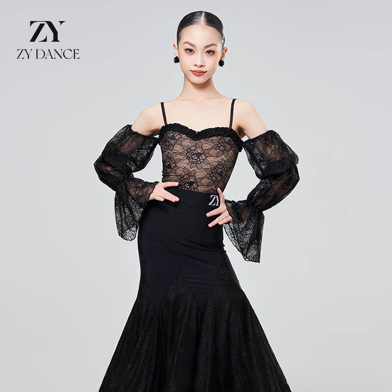 Новая одежда для латиноамериканских танцев ZY DANCE, современная одежда, костюмы для выступлений, одежда для соревнований, высококачественная сетка, весенние девушки, красная сетка