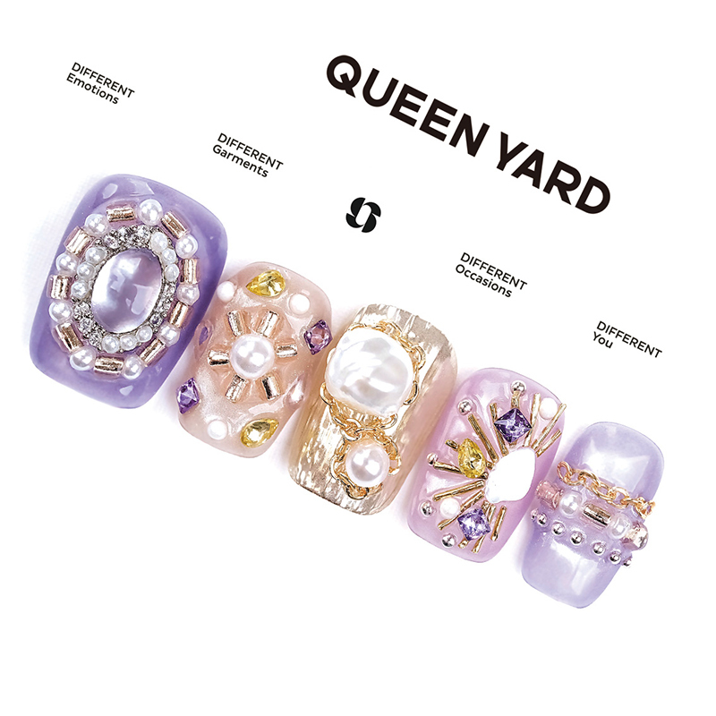 [Pearl Taro Paste] Queenyard Gold-Plated Gemstone Cat's Eye Whitening Nail Art 2026 New Handmade Wearable Nails