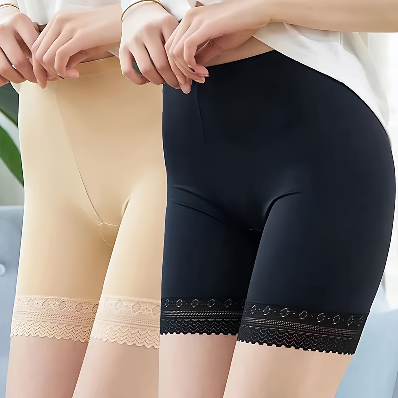 Modal Safety Shorts for Women, Anti-Exposure Underwear, Three-Quarter Length with Extra Gusset, Large Size, Thin Lace, Non-Curling