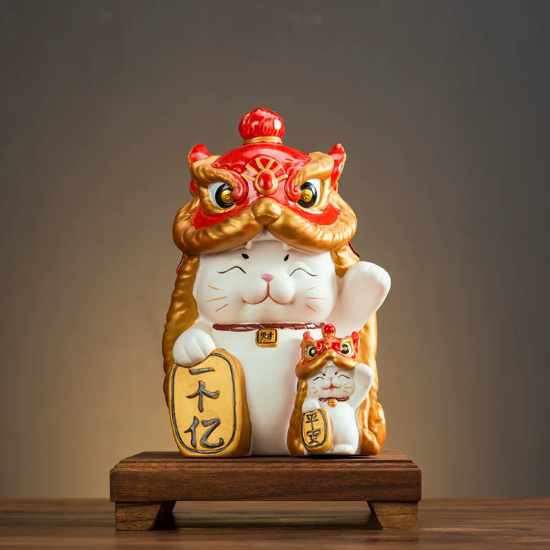 Керамические котики Catal Cat Swing Gift Store Silver Store Decoration Large Fortune Cat Creative National Tide Wake up lion
