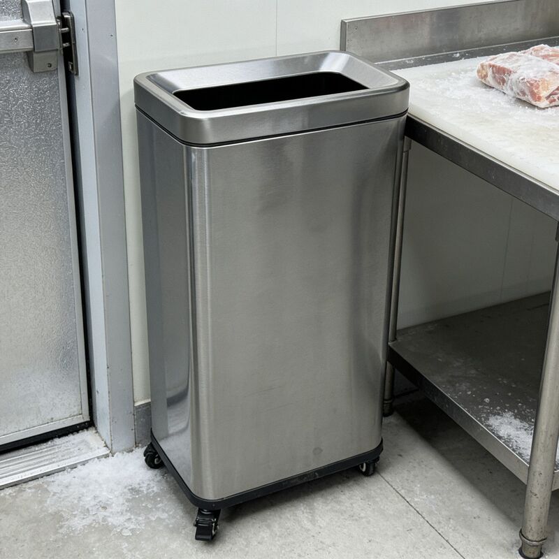 Large Stainless Steel Kitchen Trash Can with Wheels, Movable with Brake, No Need to Bend over to Throw in Trash, Commercial Trash Bin Large Stainless Steel Kitchen Trash Can with Wheels, Movable with Brake, No Need to Bend over to Throw in Trash, Commercial Trash Bin
