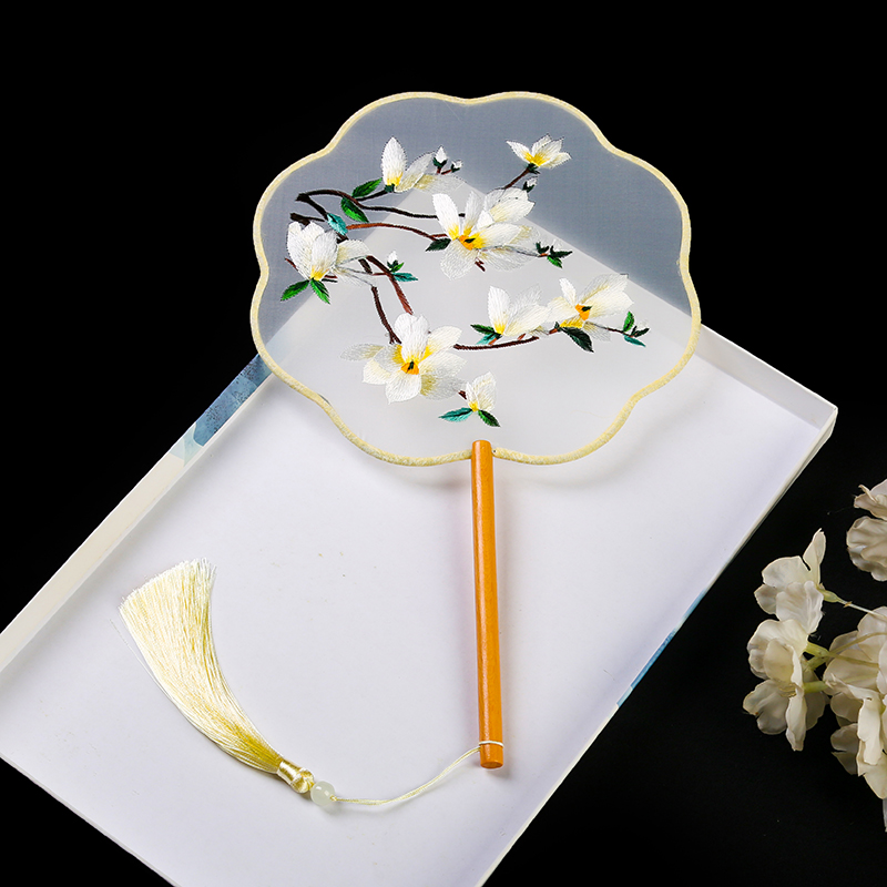 Ancient Wind Embroidery Peony Group Fan Bifacial Palace Fan Round Fan Dance Chinese Wind Classical Female Style Hanfu Dancing Fan