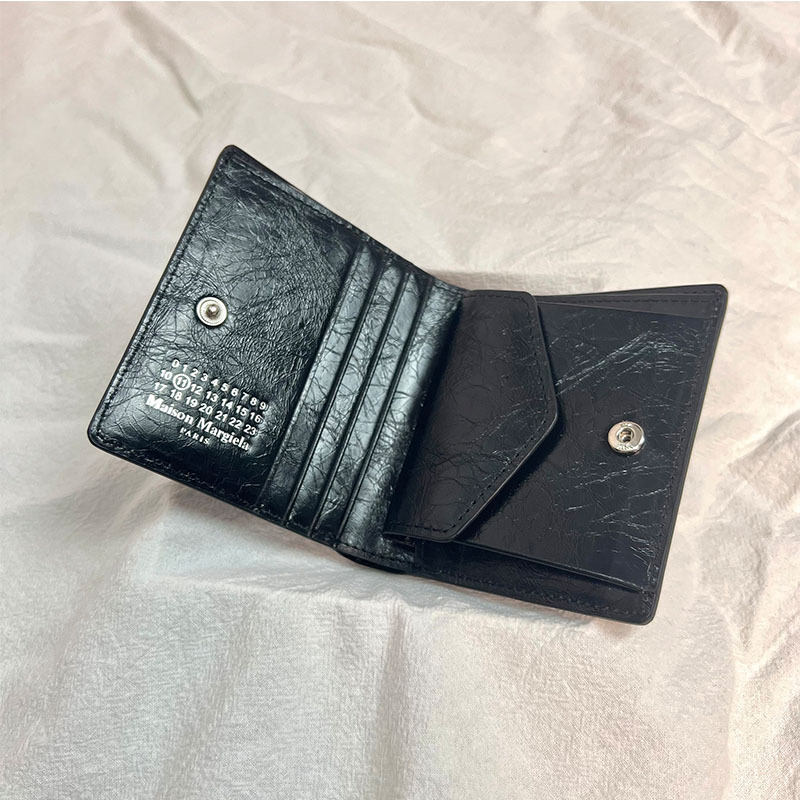 Margiela Style 21Fw Oil Wax Top Layer Cowhide Maggi Unisex Folding Wallet Card Holder Original