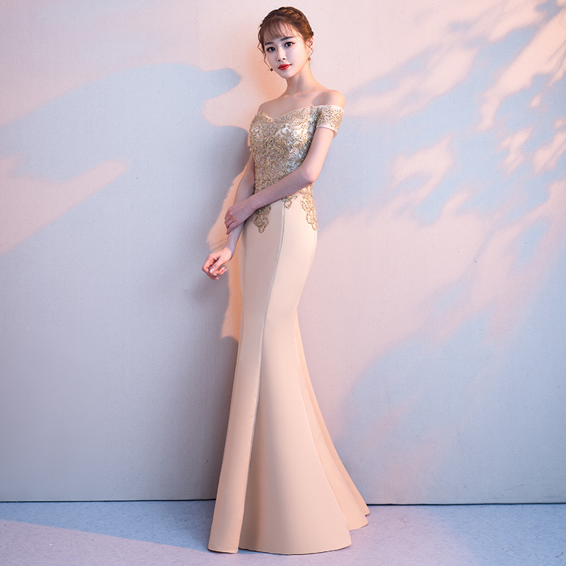 Golden elegant long sexy evening dress, 2022 collection, open shoulders,  Golden elegant long sexy evening dress, 2022 collection, open shoulders,
