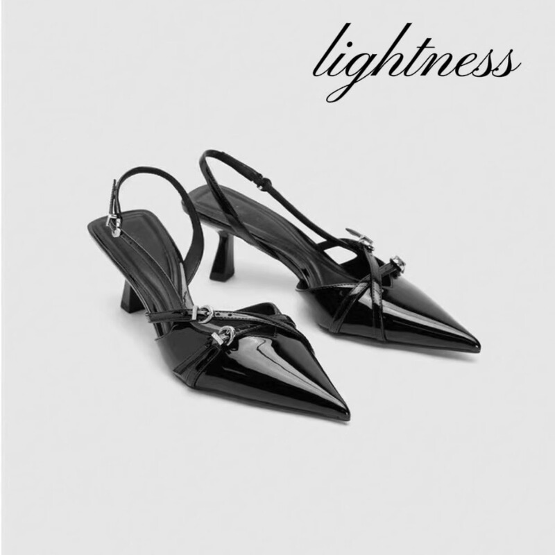 British Style Design Niche Sandals with Empty Back 2025 New Black Pointed Toe Kitten Heels Sexy High Heels British Style Design Niche Sandals with Empty Back 2025 New Black Pointed Toe Kitten Heels Sexy High Heels