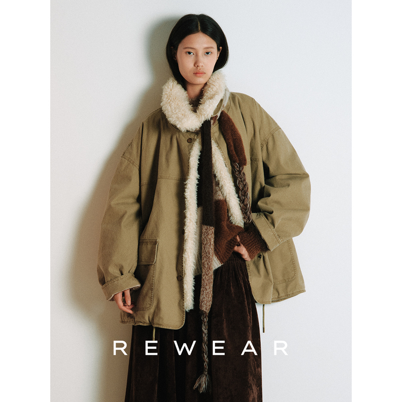 [Same Style as Xu Ruohan] Rewear/Heavy-Duty Enzyme-Washed Pure Cotton Vintage Detachable Fur Collar Parka Cotton Jacket 11355