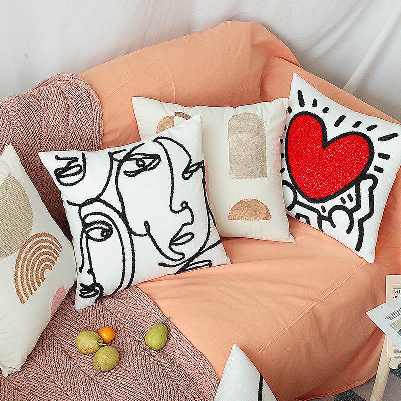 Pillow sofa cushion ins cover bedside wind creeping home living room Nordic abstract model room pillow embroidery embroidery