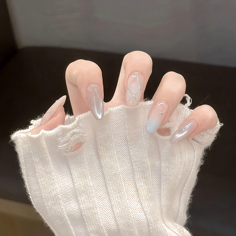 Sea Salt Blue Gradient Manicure, Summer Cool White Moonlight, Pure Handmade Wearable Nails, Finished Product with a High-End Feel, Fake Nail Patches Sea Salt Blue Gradient Manicure, Summer Cool White Moonlight, Pure Handmade Wearable Nails, Finished Product with a High-End Feel, Fake Nail Patches