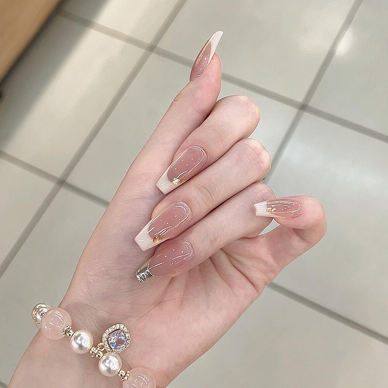 Pink and White Champagne Gold Magic Mirror Powder French Manicure Handmade Wearable Nails Medium-Length Nails with a High-End Feel Removable Fake Nail Pieces Pink and White Champagne Gold Magic Mirror Powder French Manicure Handmade Wearable Nails Medium-Length Nails with a High-End Feel Removable Fake Nail Pieces