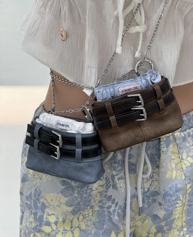 Can Be Used as a Pendant, the Same Style as Xue Yun, Denim Patchwork Mini Chain Bag, Double Belt Crossbody Bag