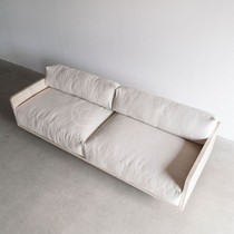 Nordic minimalist modern living room double three-person solid wood sofa wabi-sabi style designer model room complete fabric sofa