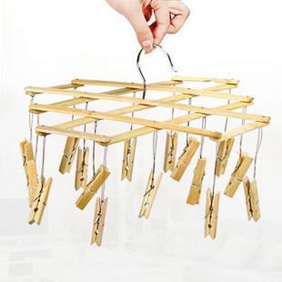 Bamboo Hanger with Multiple Clips for Drying Socks, Underwear, and Clothes, Model 9050 Bamboo Hanger with Multiple Clips for Drying Socks, Underwear, and Clothes, Model 9050