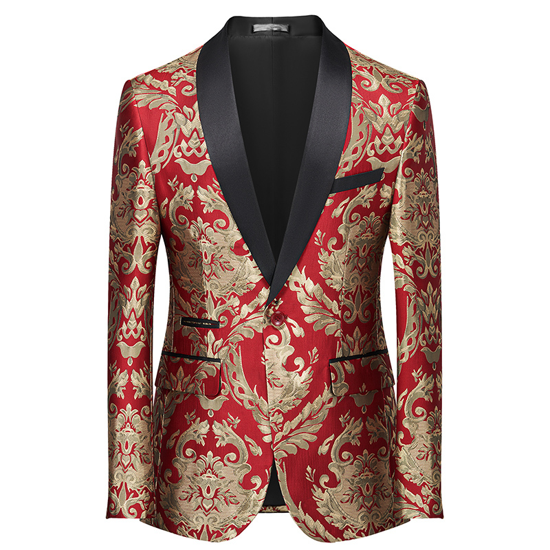 Red Embroidered Mandarin Collar Slim-Fit Suit for Male Host, Stage Performance, Photo Studio, Chinese Style, Annual Meeting