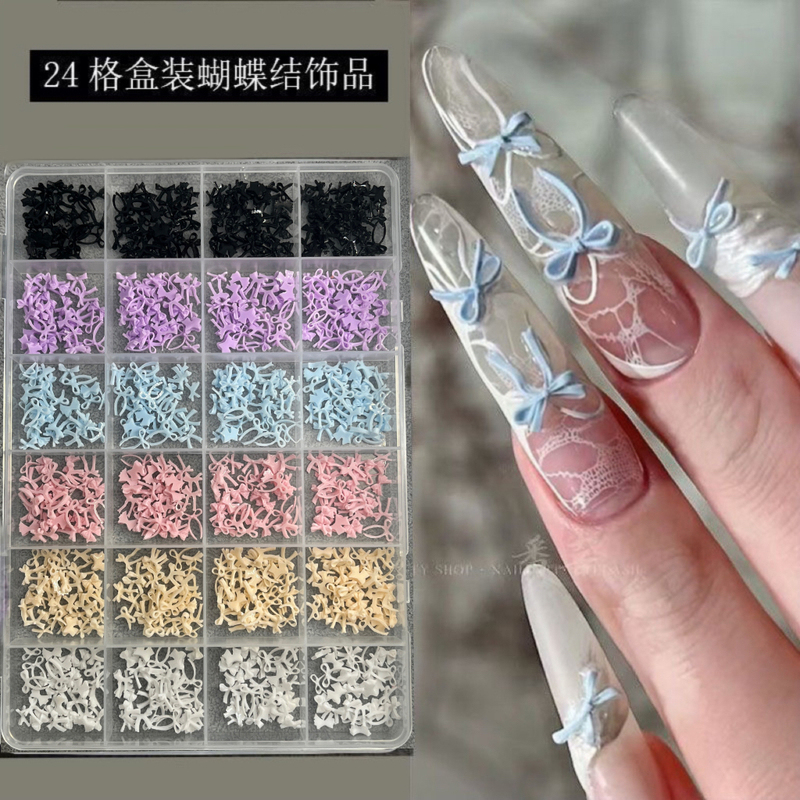 24-Colorful Bow Nail Art Accessories Internet Celebrity Hot Style Wearable Nail Phototherapy Nail DIY Bow Tie Ribbon Accessories