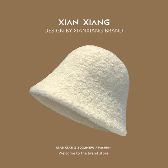 Hat women's winter new lamb wool fisherman hat autumn and winter plain face small bucket hat solid color warm basin hat