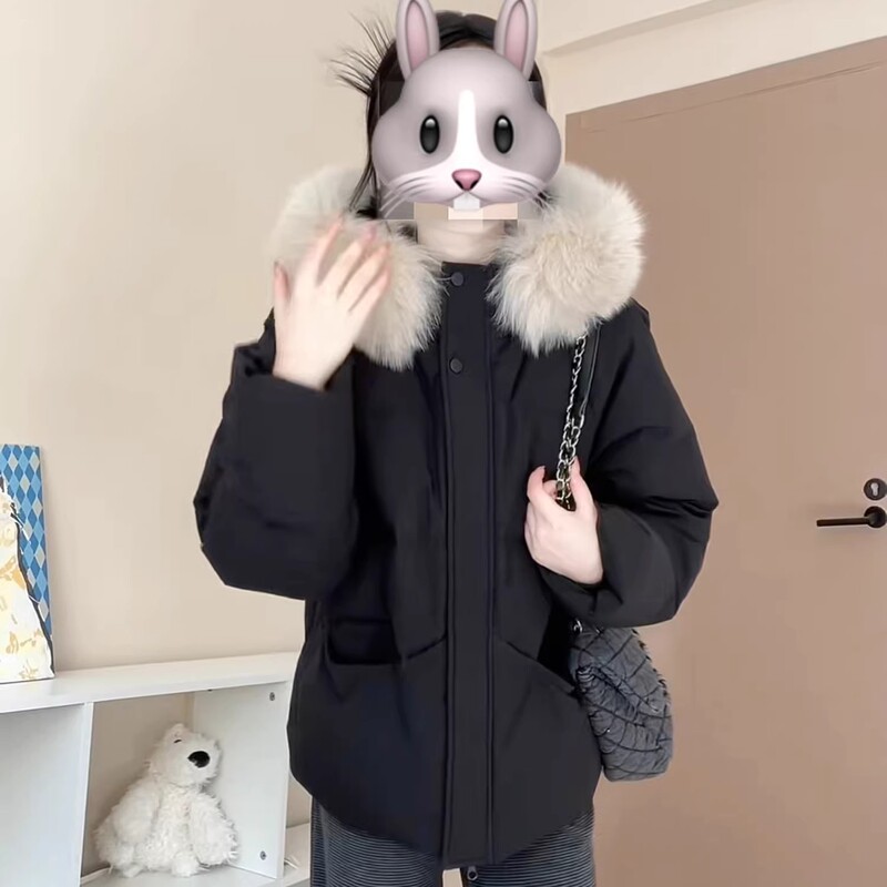 2026 Very Stylish Short Black Hooded down Cotton Jacket for Women, Winter High-End Thickened Warm Coat, Trendy 2026 Very Stylish Short Black Hooded down Cotton Jacket for Women, Winter High-End Thickened Warm Coat, Trendy