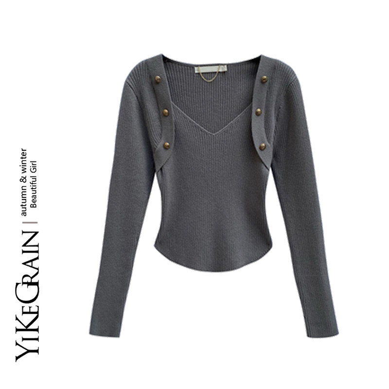YiKeGrain STUDIO 21 new V collar workout 100 hitch bottom blouse pin textured jersey