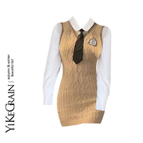 YiKeGrain S Daily Grocery Brother-in-law College Wind shorts Hip Skirt Badge Vest dress Knitted One-piece Dress