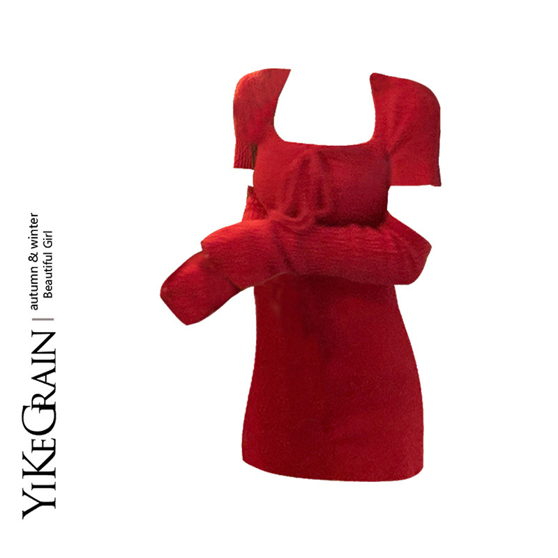 YiKeGrain Festival Atmosphere Dress Red Dress Children Christmas New Year Warring Dress Design Sensation Minke Velvet Dress
