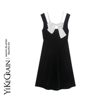 YiKe dont make sweet hollowed-out butterfly knot vest woman French style foreign air display slim black velvety dress winter new