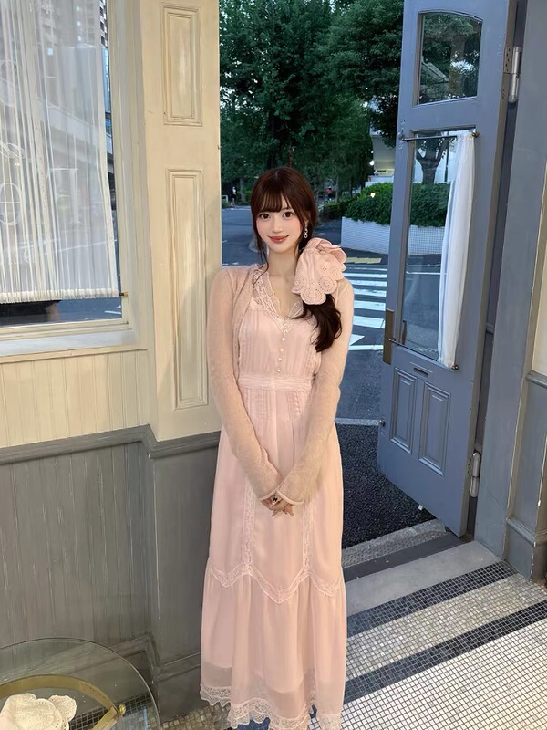 Deicy In-Stock Autumn Sweet Heavy Lace Sleeveless Waist-Cinching Dress Two-Piece Set