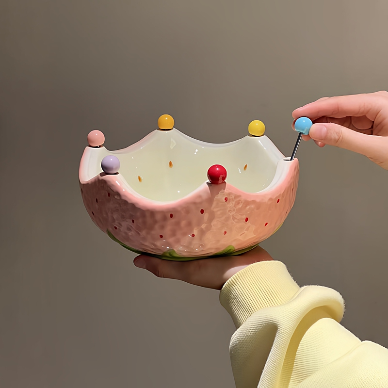 【100 Express Deliveries for a New Home】Strawberry Fruit Fork Set Ceramic Household Fruit Plate Decoration Fruit Bowl Yogurt Bowl 【100 Express Deliveries for a New Home】Strawberry Fruit Fork Set Ceramic Household Fruit Plate Decoration Fruit Bowl Yogurt Bowl