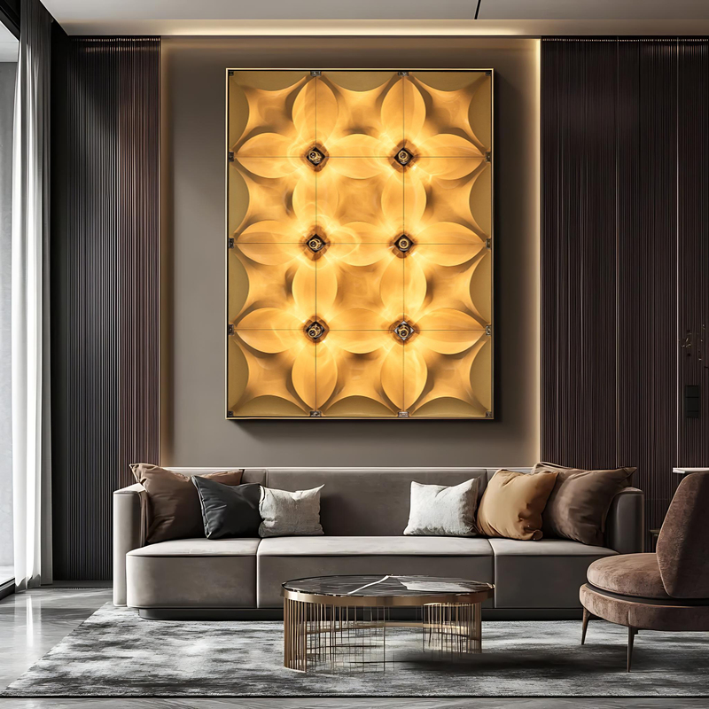 Hotel Modern Light Luxury Decorative Painting Wood Carving Sculpture Lighting Installation Model Room Corridor Background Wall High-End Hanging Painting