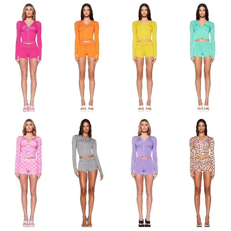 Iamubaba New Iamgia Shoulder-Length Letter Print Slim-Fit Hooded Zipper Short Jacket and Shorts Fashion Set Iamubaba New Iamgia Shoulder-Length Letter Print Slim-Fit Hooded Zipper Short Jacket and Shorts Fashion Set