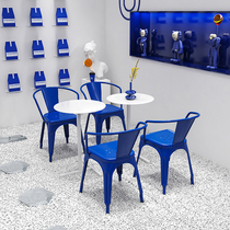 Klein blue dining chair metal table and chairs net red light extravagant chair small tea table edge a few small table armrests leaning on the back chair corner a few