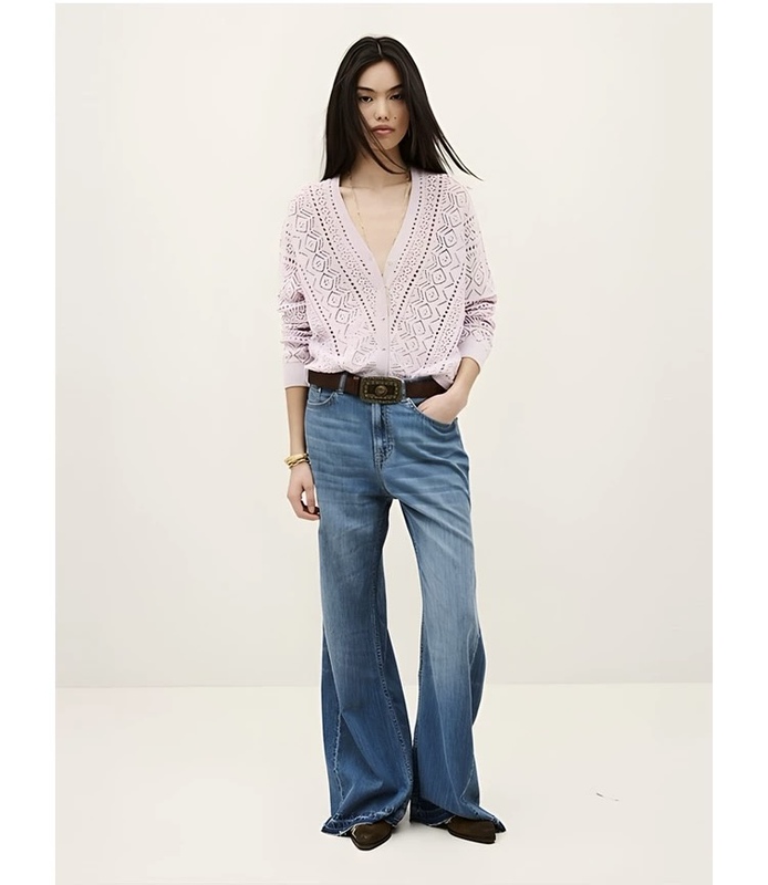 Bash2026 New Spring French-Style Hollow-Out Lavender Purple Cotton Knit Cardigan Top for Women 1E26Cyro
