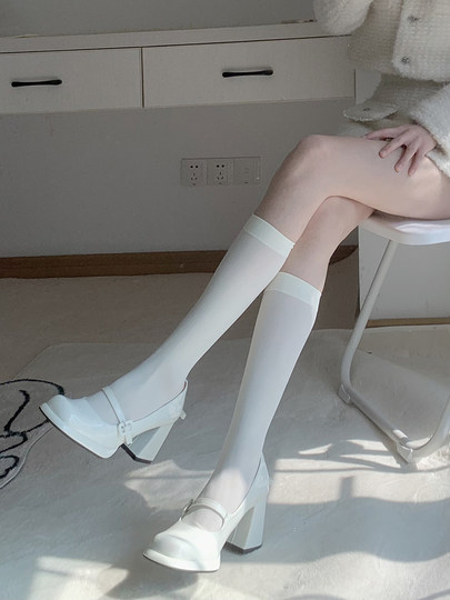 奶白色中筒过膝袜子女春夏薄款天鹅绒白丝袜长筒袜日系黑色jk高筒