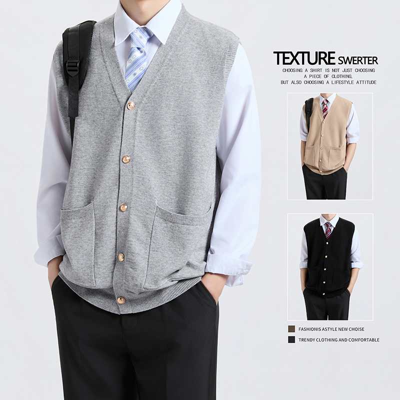 Spring and Autumn Outerwear College Style Vest Set for Men Japanese Jk Sleeveless Knitted Cardigan Vest Men's Sweater Jacket