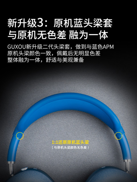 [Guxou New Product]Suitable for AirPods Max Original Blue Protective Set Apple Bluetooth Over-Ear Headphones Silicone Headband Headband Apm Decorative Accessories Max2 Ear Pads Ice-Clear Decoration