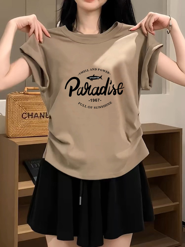 Short-Sleeved T-Shirt with Ruffled Sleeves and Regular Shoulders for Women, 2026 New Style, Irregular Waist-Cinching, Slimming Sleeveless Top for Summer Short-Sleeved T-Shirt with Ruffled Sleeves and Regular Shoulders for Women, 2026 New Style, Irregular Waist-Cinching, Slimming Sleeveless Top for Summer