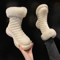Womens snow boots with velvet and thickened northeastern fur recommended new winter style waterproof leather-covered cotton shoes for women