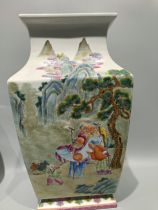 Qing Dynasty Qianlong Pastel Figure Square Vase