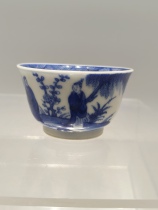 Qing Dynasty blue and white character story cup