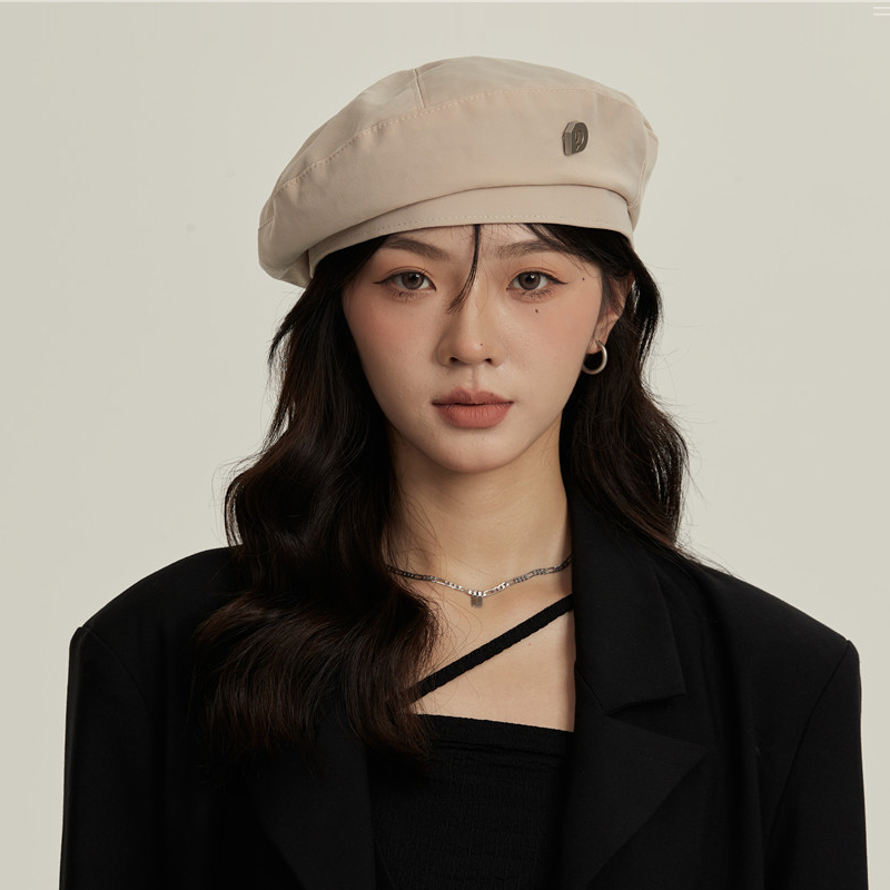 Design Sense Nischenmalerhut Buchstaben Baskenmütze Damen Schwarz Achteckiger Hut Herbst und Winter Gesicht Kleiner Hut_voghion.com