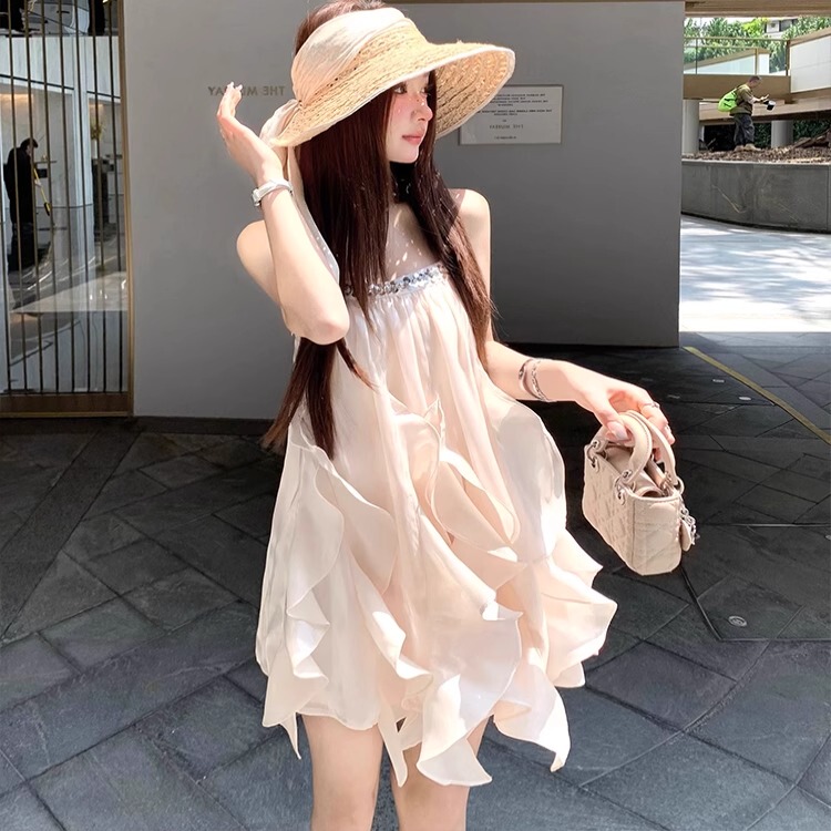 Gilded Dream/French Satin Sweet Dress for Women, Princess Outing Summer New Style, Stunning Strap Mini Dress Gilded Dream/French Satin Sweet Dress for Women, Princess Outing Summer New Style, Stunning Strap Mini Dress