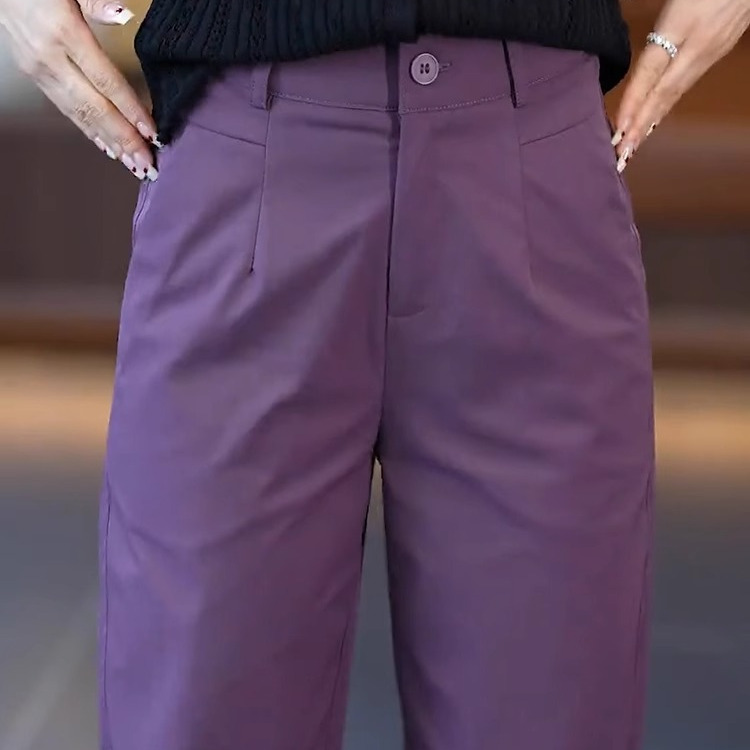 Purple Cropped Pants for Women 2026 New Popular High-Waisted Slimming Straight-Leg Pants Fashionable Comfortable Narrow-Fit Harem Pants