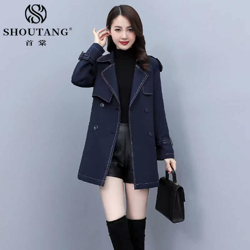 First Tang Windsuit Woman 2022 New Spring Autumn Season Leisure Temperament In long version Slim Double Row Lady Jacket