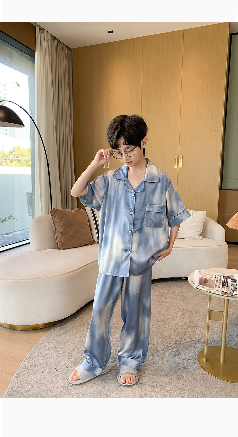 全棉纯棉冰丝睡衣男孩夏季短袖三件套中大童空调服2026新款家居服 — 16